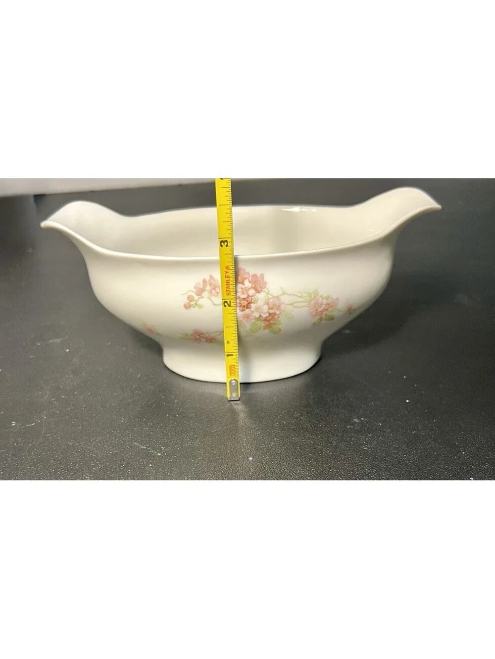 O&EG Royal Austria 1900s Pink Floral Porcelain Gravy Boat, 7.25x3.5x3.5”